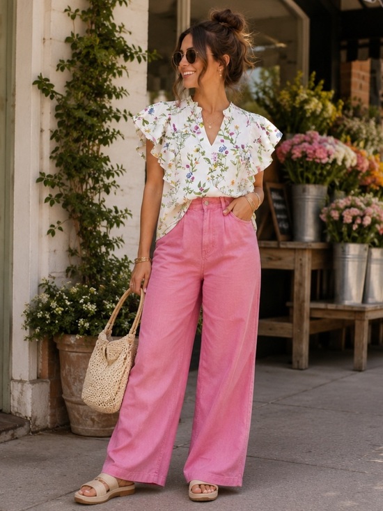Marc New York Andrew Marc Tops - Marc New York Botanical Wildflower Ruffle Blouse - 
Size Medium